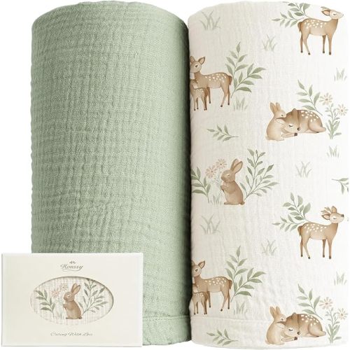 Konssy Muslin Swaddle Blankets, 100% Cotton Receiving Blankets, 47"x 47"