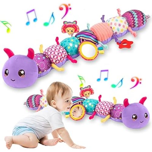 Baby Sensory Toys for 0-6 6-12 Months, Musical Stuffed Caterpillar Toy with Crinkle Rattle Mirror, Baby Essentials Infant Tummy Time Toys for 3 6 9 12 18 Months, Newborn Boys Girls Shower Gifts