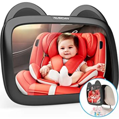 Nusican 𝗨𝗽𝗴𝗿𝗮𝗱𝗲𝗱 Baby Car Safety Mirror, Car Seat Mirror for Rear Facing Toddler Infant Child with Wide Crystal Clear View, Shatterproof & Adjustable, Crash Tested & Certified for Safety