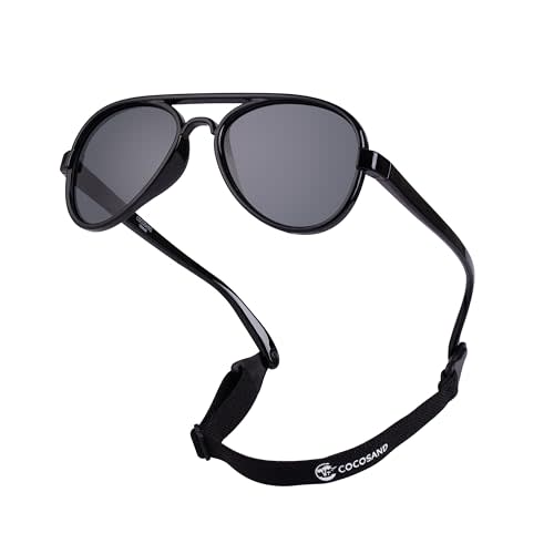 COCOSAND Baby Boys Girls Aviator Sunglasses with Strap Polarized Flexible Retro Pilot for Infants Toddler Age 0-24 Months
