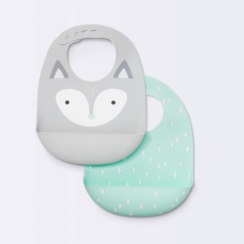 Silicone Bibs with Decal - 2ct - Cloud Island™ Gray Fox & Green Arrows