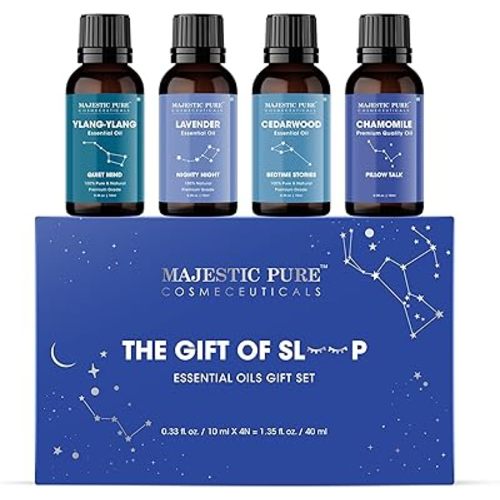 Majestic Pure, Restful Night Essential Oil Gift Set | 100% Pure & Natural Set for Soothing Nighttime and Self-Care Rituals | Lavender, Ylang Ylang, Cedarwood, Chamomile - Pack of 4