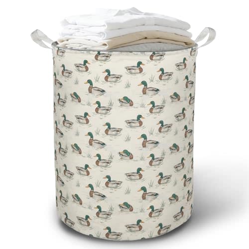 Farmhouse Mallard Duck Laundry Basket Hamper, Mallard Duck Nursery Decor, Rustic Pond Ducks Foldable Clothes Toys Books Storage Box Bins Baskets Organizer for Kids Boys Bedroom Bathroom