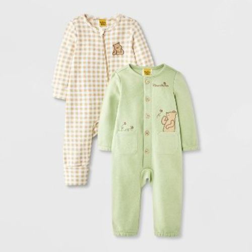 Baby Boys' 2pk Disney Winnie The Pooh Long Sleeve Romper - Green 3-6M