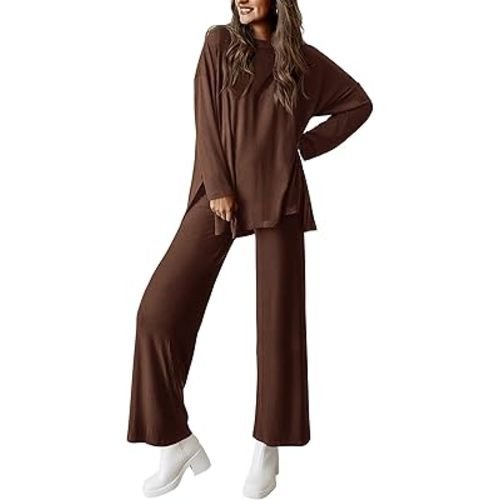 PRETTYGARDEN Women's Two Piece Lounge Sets Matching Long Sleeve Shirts Wide Leg Pants Tracksuits Travel Outfits Fall Clothes