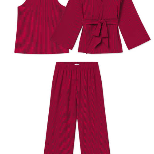 LAKE | Women | DreamModal® Pajamas | Burgundy Pencil Stripe Kimono Pants Bundle