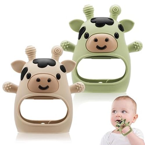 2 Pack Baby Teething Toys 0-6 6-12 Months, Adjustable Anti Dropping Wrist Teething Mittens, Food Grade Silicone Baby Chew Toys for Sucking Needs Teether for Newborns Infants Teething Relief
