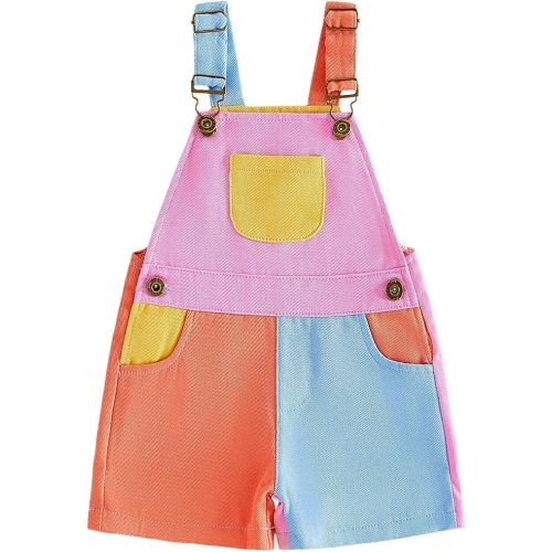 Toddler Kids Baby Girl Boy Contrast Color Overalls Shorts Clothes 2T 3T 4T Adjustble Shoulder Strap Jumpsuit Workwear