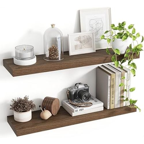 30 Inch Floating Shelves, 8 Inch Deep Floating Shelves for Wall, Hanging Shelf with Invisible Brackets, Deep Shelves for Bathroom, Bedroom, Living Room, Walnut, Set of 2