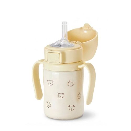 Grosmimi Stainless Steel Straw Cup with Flip Top - 6oz (12 Months+) Bear_Butter 6oz