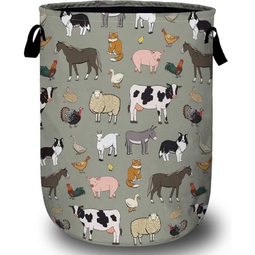 Funny Farm Animal Laundry Basket, Laundry Hamper Collapsible Oxford Cloth with Handle Clothes Storage Bin for Bathroom Laundry Room Bedroom 15.7 X 20 Inch