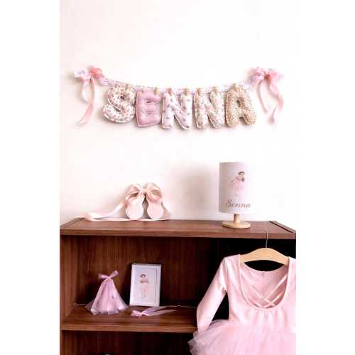 Personalized Name Garland, Custom Name Banner, Nursery or Room Decor, Pink Ballet Style, Vintage Rose Heirloom Fabric Garland, Timeless Gift