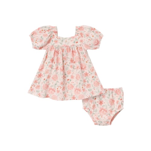 Puffed Sleeve Dress and Diaper Cover Set