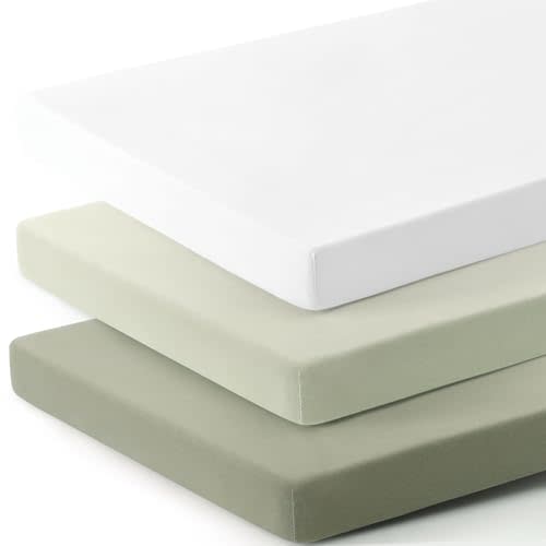 GRSSDER Mini Crib Sheets Fitted, Pack and Play Sheets 3 Pack, Ultra Soft Stretchy Pack N Play Sheets, Universal Fit for Playard Mattress, Jersey Crib Sheets Neutral for Boys and Girls, Sage Green