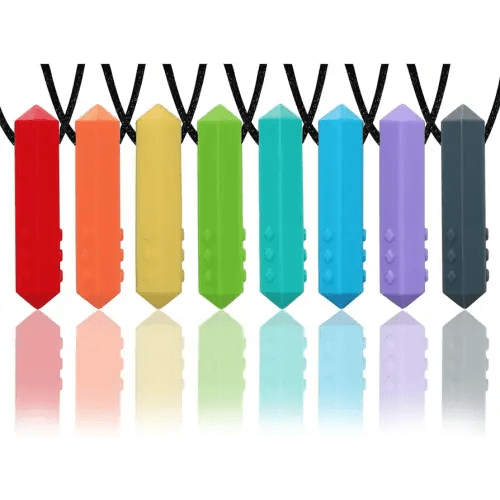 Chew Necklaces for Sensory Kids, 8 Pack Chewy Necklace Sensory Boys and Girls with Autism, ADHD, SPD, Biting, Silicone Teething Necklace Oral Chew Toys for Adults Reduce Chewing Anxiety Fidget