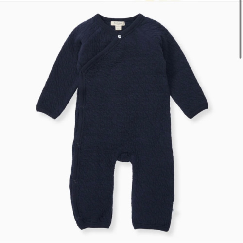 Organic Cotton Quilted Bee Wrap-Front Baby Jumpsuit - Midnight