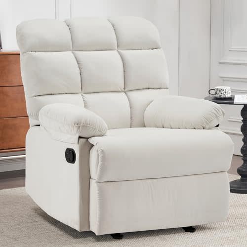 Ketaiyou Rocker Recliner Chair, Overstuffed Manual Rocking Recliner for Adults, Upholstered Comfy Soft Fabric Living Room Reclining Sofa Chair (Beige Fabric)