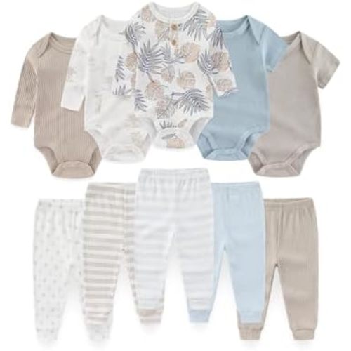 Baby Boy Girl Clothes Outfits 10 Pack Cotton Baby Bodysuit and Pant Set 0-12 Months