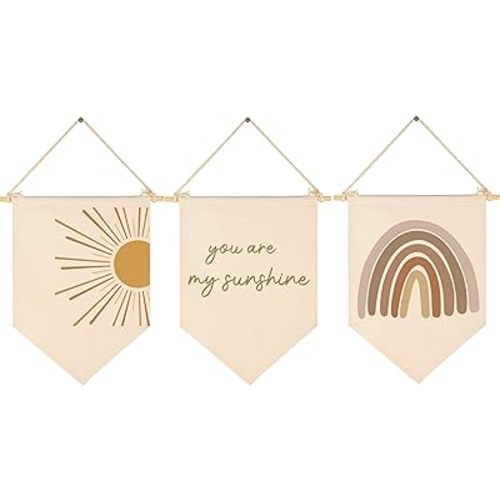 You Are My Sunshine-Sun Rainbow-Baby Flag Gift Shower-Flag Decor Gift for Boys Girls Kids-Canvas Hanging Banner Pennant Wall Sign Present For Nursery Baby Room Playroom Bedroom-Set of 3