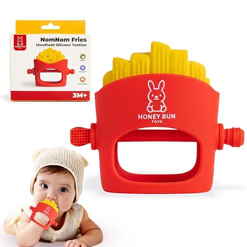 French Fries Baby Teething Toys - Teething Mitten, Baby Chew Toy, Teethers for Babies 3-6 Months and 6-12 Months, Newborn Essentials Must Haves, Parent-Designed by Honey Bun Toys