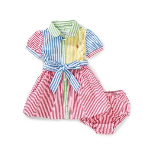 Ralph Lauren Baby Girls 3-24 Months Short-Sleeve Mixed-Media-Striped Fun Shirtdress