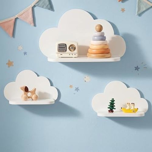 Floating Cloud Shelves,Set of 3 Wall Mounted White Wavy Shelves