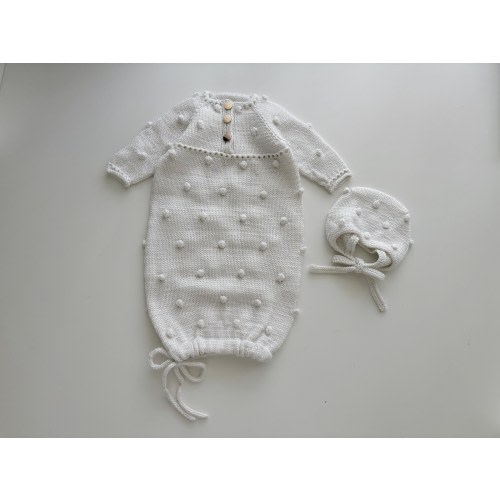 Baby gown romper and bonnet - Set of 2 - Baby boy prop - Photo props - Baby photo prop - Baby boy - Baby girl - Baby unisex - Milky white
