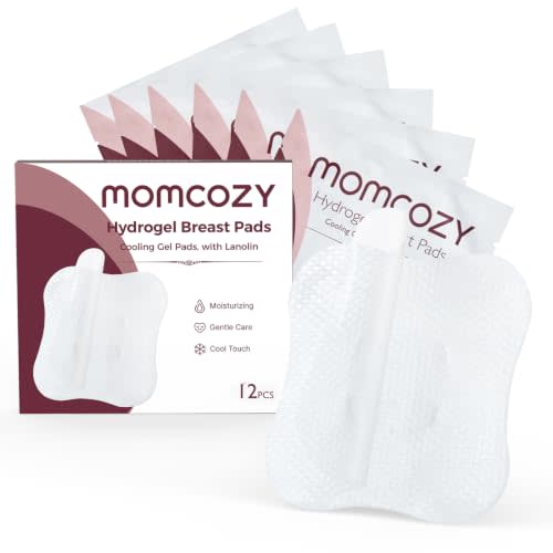 Momcozy Hydrogel Nursing Pads,Cooling Relief,Breastfeeding Essentials 12pcs | Nipple Pads with Lanolin, Instant Cooling Relief, Support for Breastfeeding and Pumping, Individually Wrapped