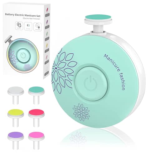 Baby Nail File Electric, Easy & Safe Baby Nail Trimmer | Whisper-Quiet Baby Nail Clipper, 6 Grinding Heads, Suitable for Whole Family, Newborn Essentials Must-haves, Green