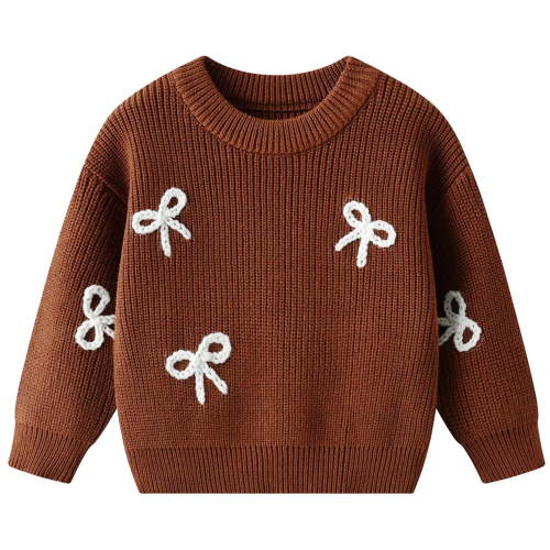 FYDUU Baby Girls Sweaters Winter Knitwear Embroidered Bow Knit Pullover Toddler Kids Soft Warm Sweater Casual Tops Adorable Trendy 3-6 Months