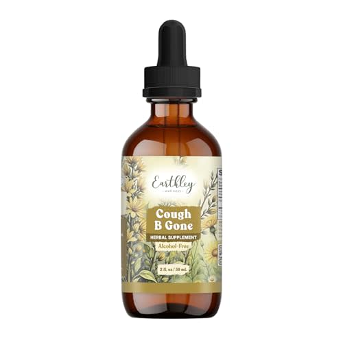 Earthley Wellness, Cough-B-Gone, Organic Herbal Formula, Alcohol-Free Herbal Tincture for Kids (6 Months+) & Adults, Cold and Cough Remedy, 12+ Month Supply (2oz Glass, Kids, 1200 doses)