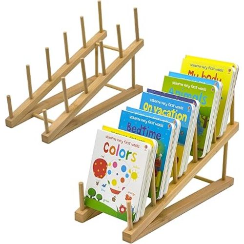AAiphuwew 2pcs Bookshelf for Kids Rooms, Wooden Children Book Rack Storage Mini Desktop Bookshelf, Toddler Book Display Shelves for Bedroom, Classroom, Nursery