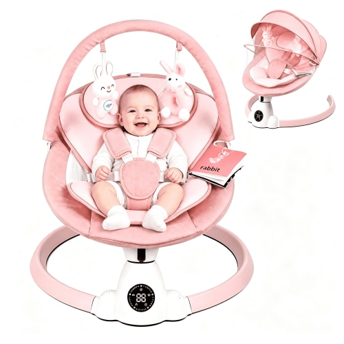 PRVAETU, Electric Baby Swing, Pink, 10 Lullabies, 5-Speed