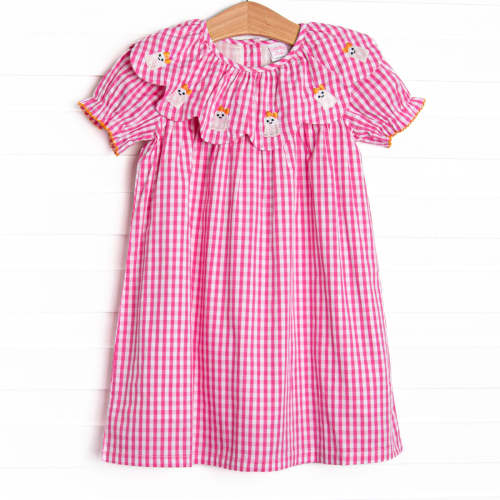 Ghoul Girl Embroidered Dress, Pink Gingham – Stitchy Fish