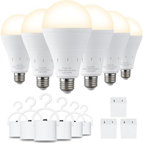DEBAOBULB 6 Pack Rechargeable Emergency Light Bulbs, Battery Powered LED Light Bulb 3000K Warm E26 120 Volt 9W 60W Equivalent with 1200mAh for Home Power Outage Camping Hurricane