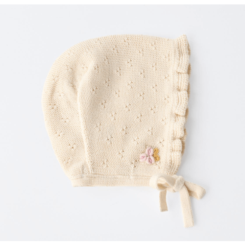 EMBROIDERED FLOWER KNIT BONNET