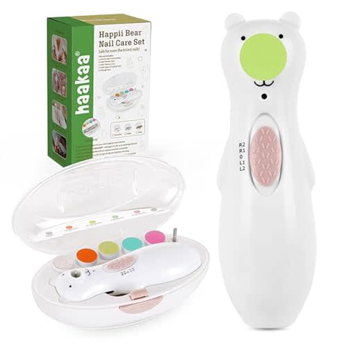 Haakaa Happii Bear Rechargeable Electric Baby Nail Trimmer – Baby Nail Clippers/Baby Nail File – Whisper Quiet & LED Lights