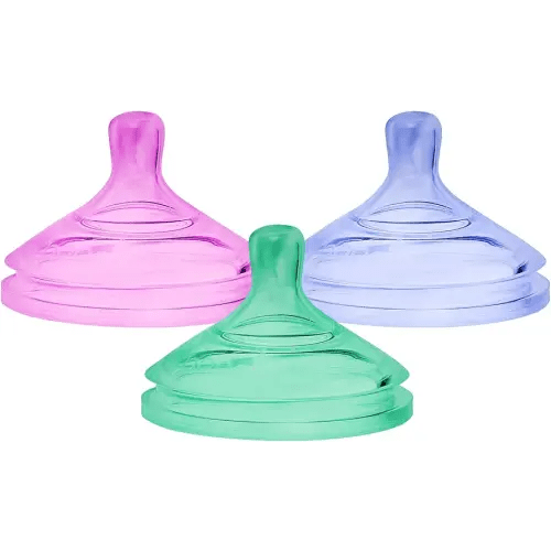 Boon Nursh Platinum Food-Safe Silicone Baby Bottle Nipples - Fast Flow - Baby Bottle-Feeding Supplies Fits All Boon Nursh Bottles - Colorblock - 3 Count - Ages 6 Months and Up