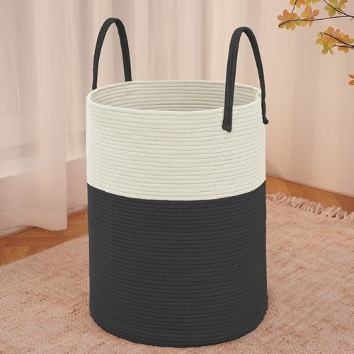 JMvicyroam Large Woven Laundry Basket Hamper,60L Cotton Rope Storage Bin for Blankets,Toys and Clothes,Decorative Tall Nursery Hamper for Living Room,Baby Nursery,Bathroom and Bedroom,Jute