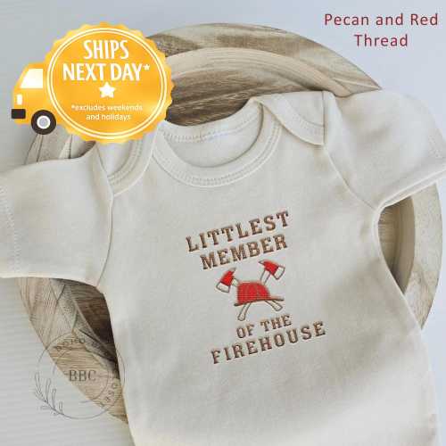 Embroidered Littlest Member of the Firehouse Onesie® Pregnancy Announcement Onesies® Brand Father's Day Gift Surprise to Husband C36