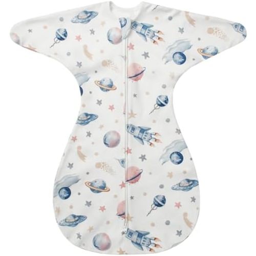 ZIGJOY Baby Transitional Swaddles for Newborns: 0.5 Tog Arms Up Sleep Sack 3-6-12 Months Soft Cotton Shark Fin 2 Way Zipper