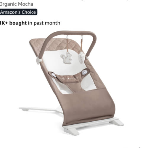Baby Delight Alpine Deluxe Portable Baby Bouncer | Infant | 0-6 Months | 100% GOTS Certified Organic Cotton Fabric | Organic Mocha