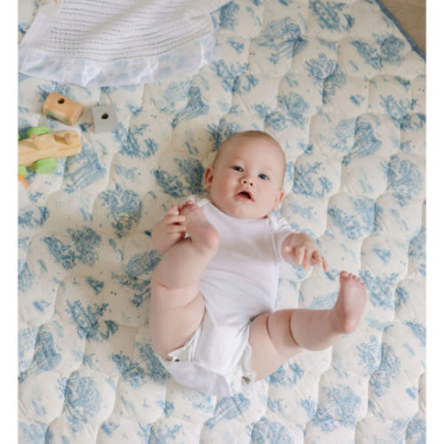 Spring Toile Blue Quilted Playmat - Organic Cotton Baby Playmat – The Gilded Bird US