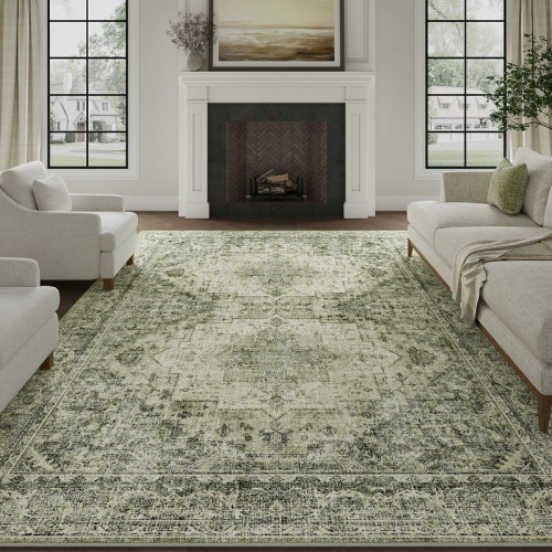 Bungalow Rose Elaine Machine Washable Vintage Area Rug With Non-Slip Backing & Reviews | Wayfair