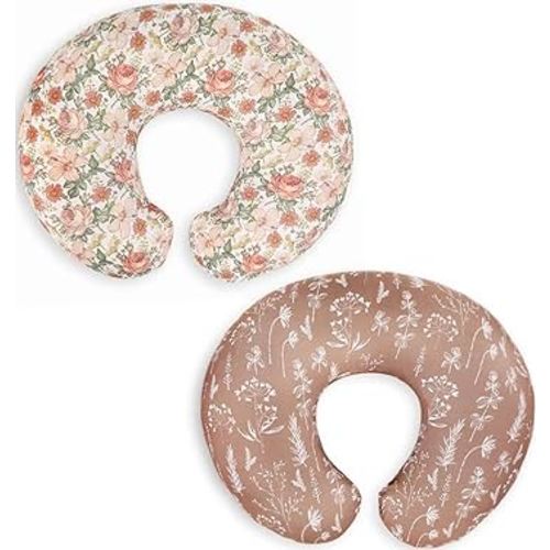 Little Jump Western Wild Flowers Nursing Pillow Cover Slipcover for Breastfeeding Pillows, Soft and Comfortable Safely Fits On Standard Infant Nursing Pillows (2 Pack Vintage Floral)