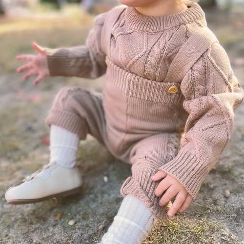 Baby Knit Overall and Sweater Set, Neutral Cotton Outfit