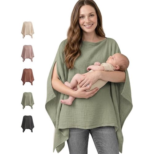 Konssy Muslin Nursing Cover for Women, 360° Full Privacy Poncho