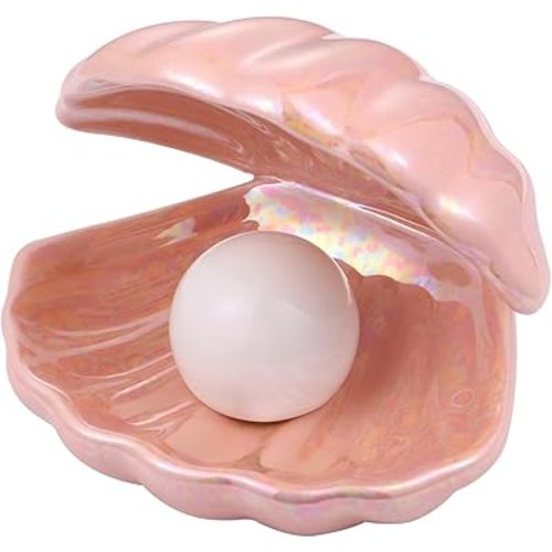 TOYANDONA Ceramic Shell Pearl Light - Portable Led Clam Night Light Pearl in Shell Lamp for Home Bedroom Living Room Desktop Decor (Pink)