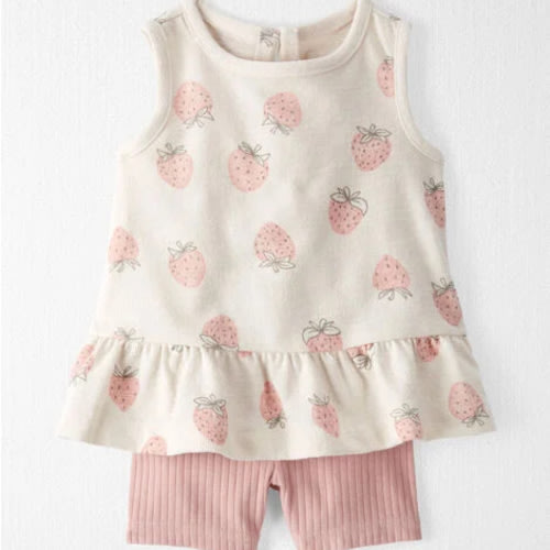 Baby Girl 2-Piece Top & Short Set Made with Organic Cotton in Strawberry Print - Little Planet | Carter's
