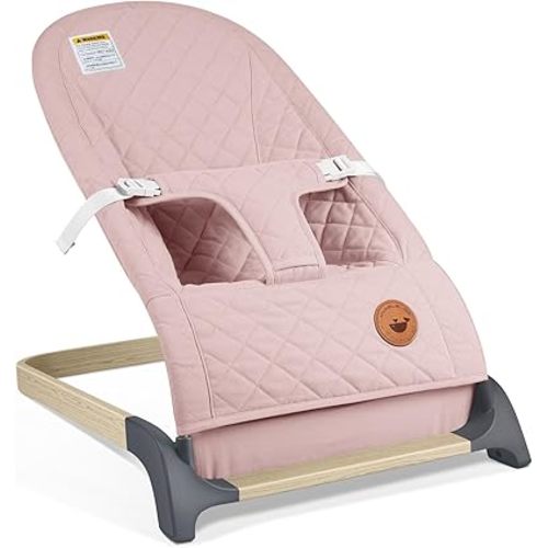 ANGELBLISS Baby Bouncer, Portable Bouncer Seat for Babies, Infants Bouncy Seat with Cotton Fabric, Natural Vibrations (Pink)